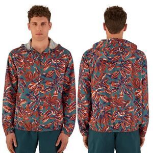 CANALI Men XL Printed Hoodie Jacket Green Floral Tropical Hooded Elastic NEW